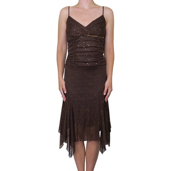 Vintage Y2K Ruby Rox Brown Sparkley Midi Dress - Picture 1 of 8